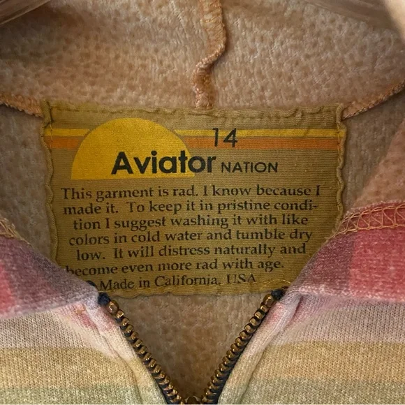 Aviator Nation Hoodie Youth 14 Zip up Sweatshirt Colorful Stripe Fleece Tulum - Picture 2 of 9